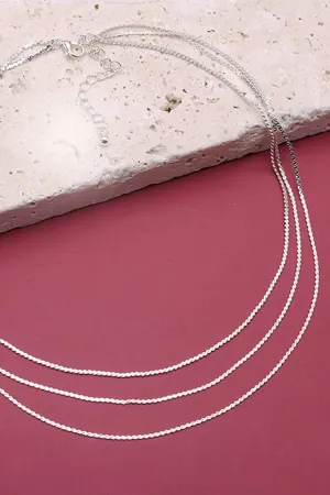 Triple Layer Thin Flat Chain Necklace InSilver