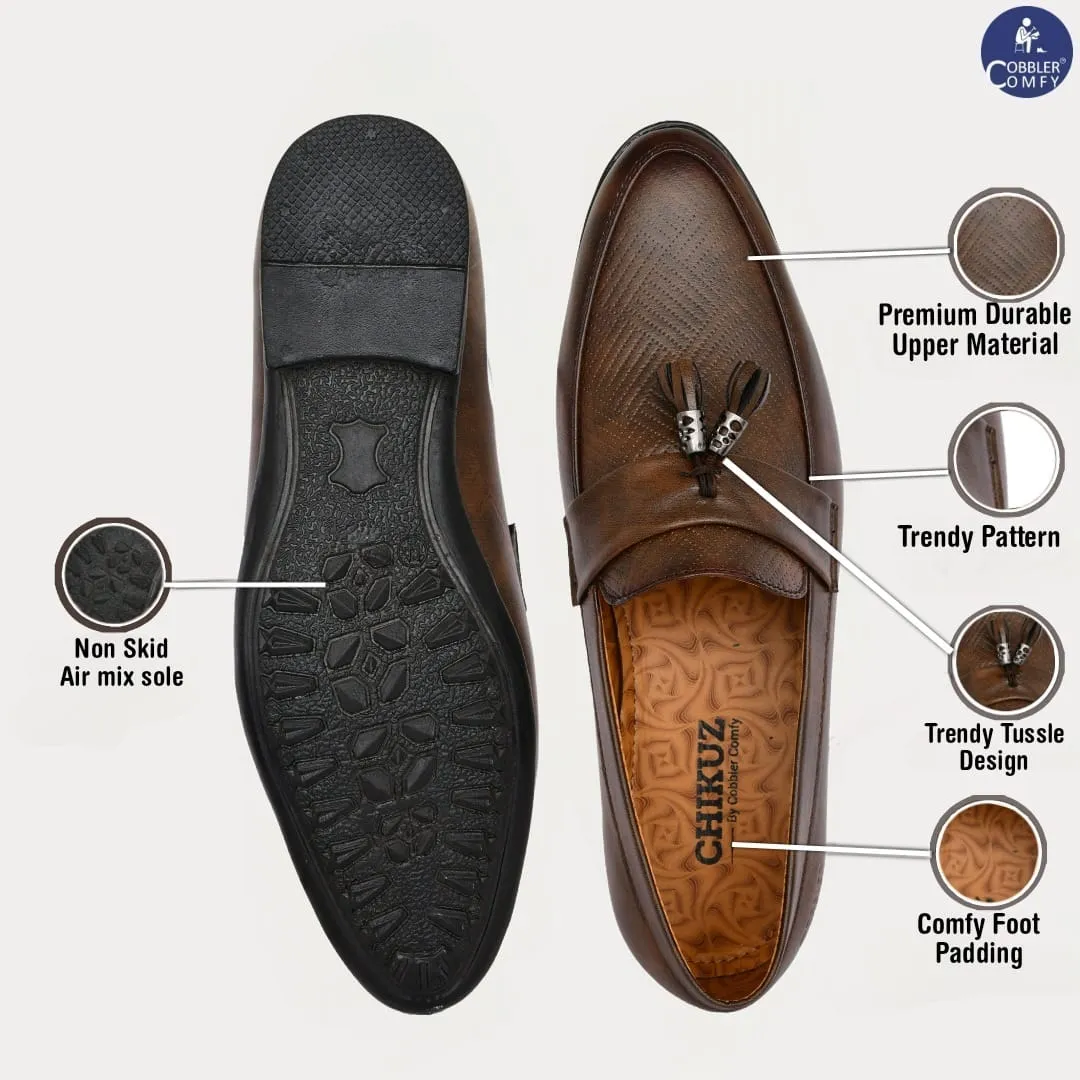 Tussled Loafers for Men with Perforated Pattern | Brown