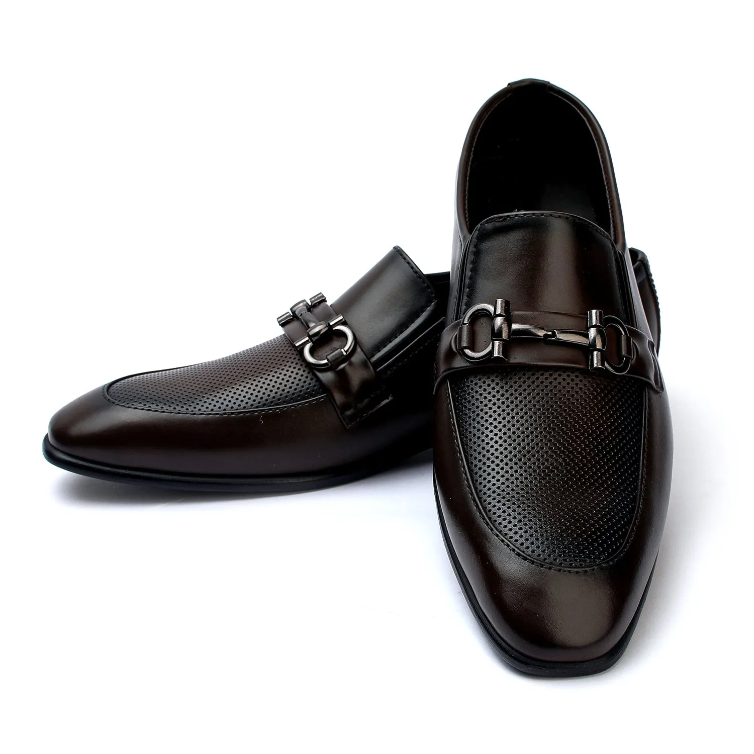 Valuable Perforated Leather - Elegant Slip-On Dress Shoes - Brown