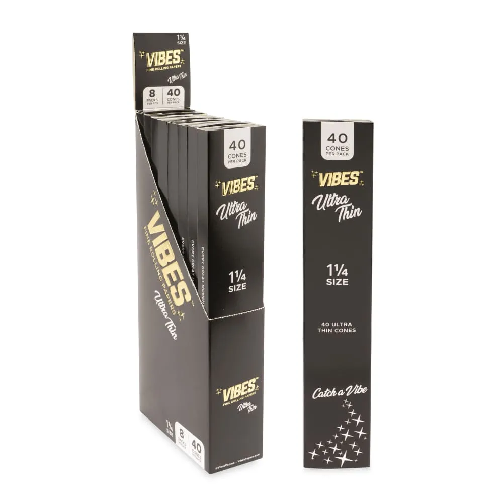 Vibes - Ultra Thin 1 1/4 Cones - 8 Cones Per Pack - (40 Count Per Display)