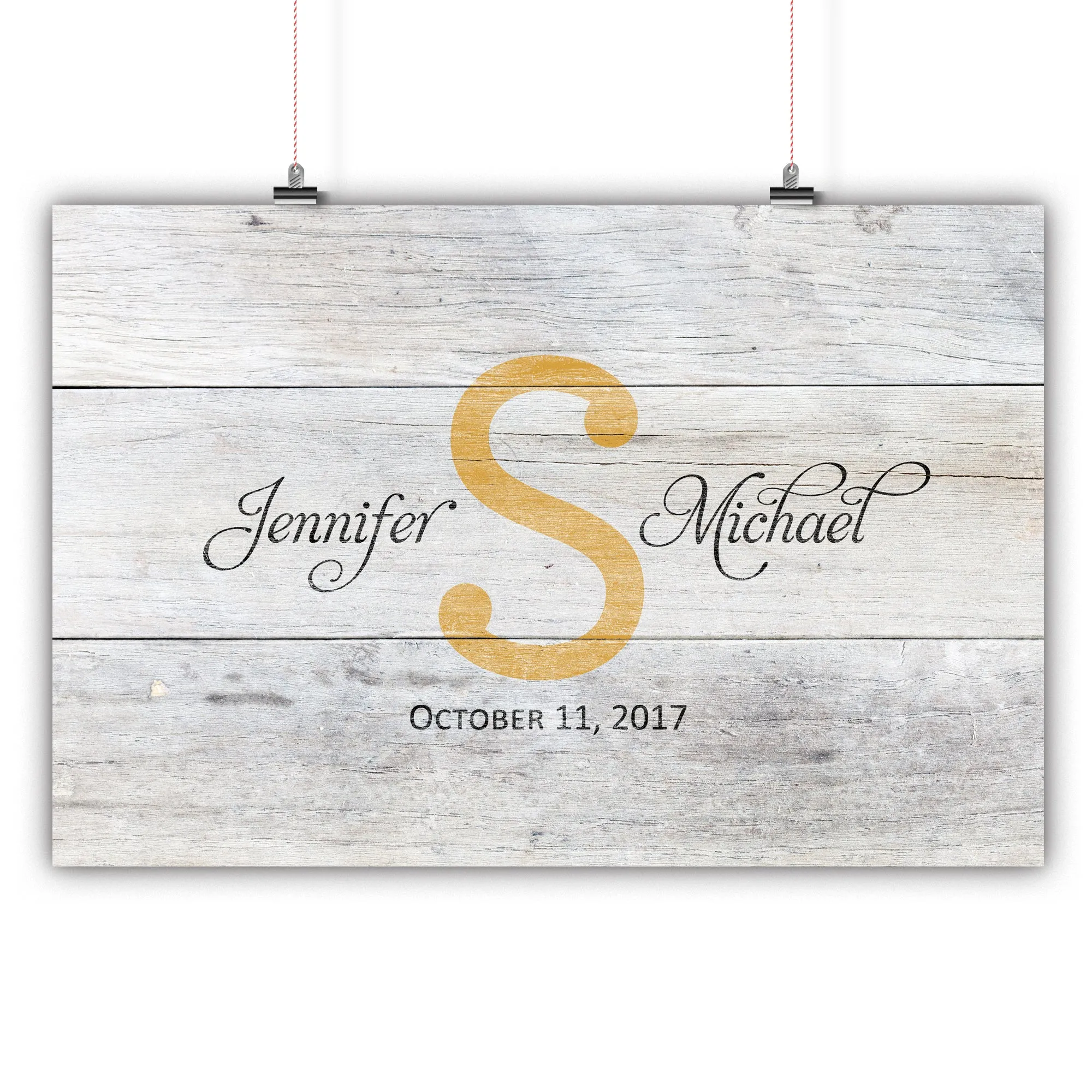 Wedding Guest Book Alternative - Distressed Monogram White Wood