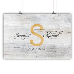 Wedding Guest Book Alternative - Distressed Monogram White Wood