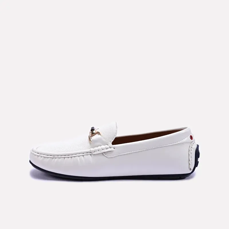 White Perforated Horsebit Loafers 0130952