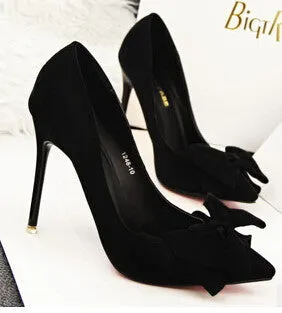 Woman Thin Heel High Heel Shoes Bowtie Shallow Mouth Fashion Women Pumps Zapato De Tacon Alto Party Shoes 42