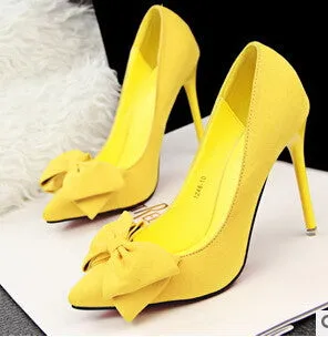 Woman Thin Heel High Heel Shoes Bowtie Shallow Mouth Fashion Women Pumps Zapato De Tacon Alto Party Shoes 42