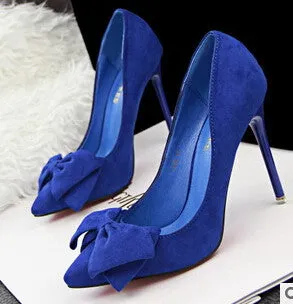Woman Thin Heel High Heel Shoes Bowtie Shallow Mouth Fashion Women Pumps Zapato De Tacon Alto Party Shoes 42