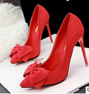 Woman Thin Heel High Heel Shoes Bowtie Shallow Mouth Fashion Women Pumps Zapato De Tacon Alto Party Shoes 42