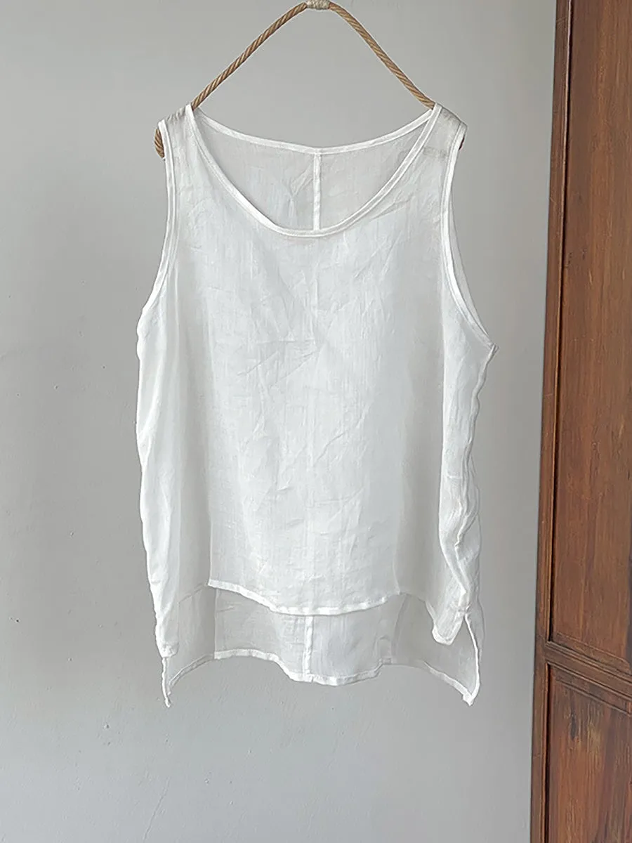 Women Summer Vintage Solid Thin Vest