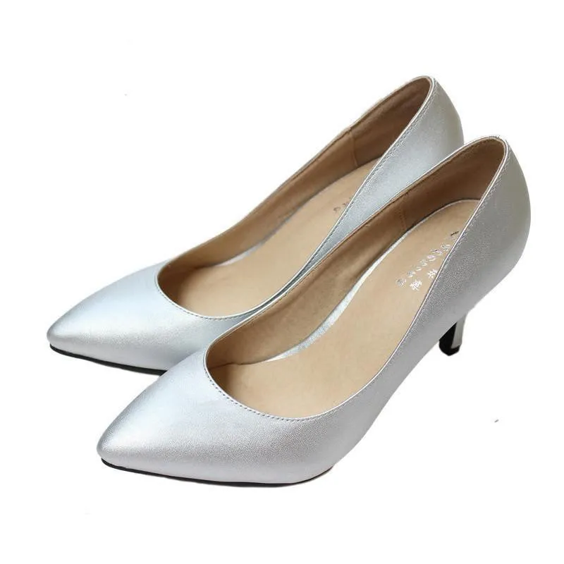 Women's High Heels Women Pumps Bride Party Thin Heel Pointed Toe Sheepskin High Heel Shoes Plue Size 34-41 D30-579