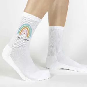 Zeta Tau Alpha Sorority Crew Socks with Rainbow Design