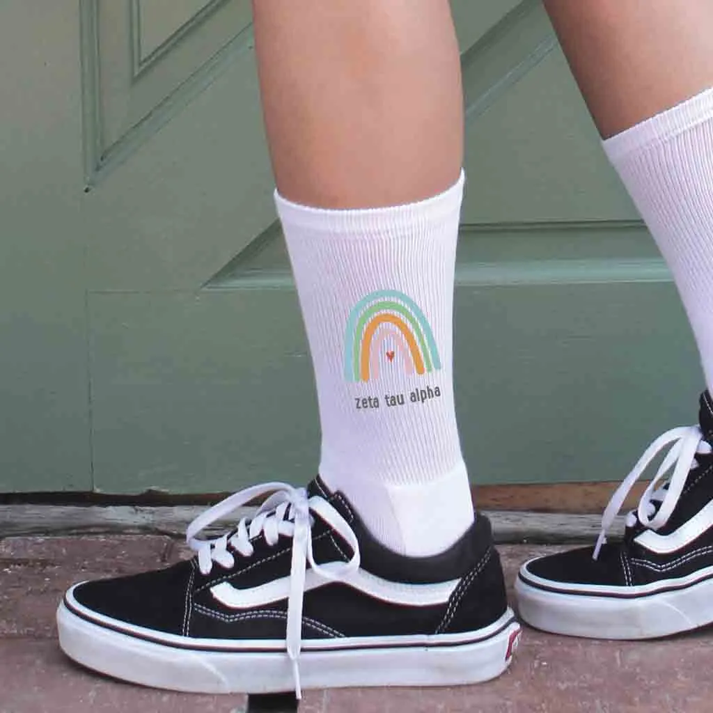 Zeta Tau Alpha Sorority Crew Socks with Rainbow Design