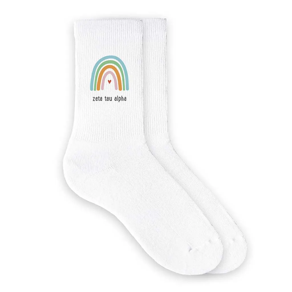 Zeta Tau Alpha Sorority Crew Socks with Rainbow Design